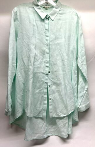 Eileen Fisher Womens Linen Light Green XS Button … - image 1