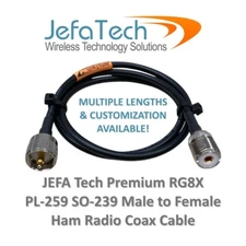 JEFA Tech Premium RG8X PL-259 SO-239 Male to Female Ham Radio Coax Cable lot