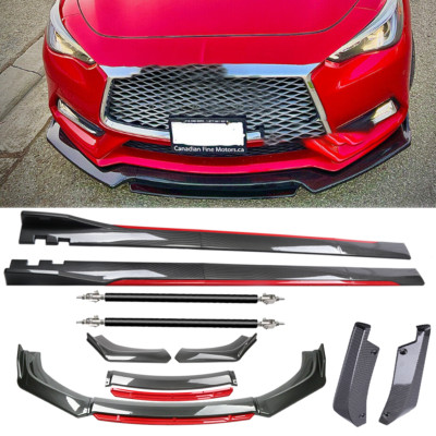 For Infiniti G35 G37 Carbon Fiber Look Red Front Lip Chin Bumper Side Skirt
