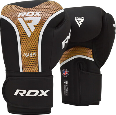 RDX Aura+ T-17 Boxing Gloves Maya Hide Leather MG-3 Technology 10oz Gold/Black