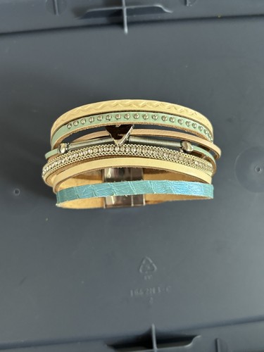 Xusamss Bracciale Punk In Pelle PU Multistrato Con Lega, Retrò, Larghezza 12 Mm, Circonferenza 19 Cm