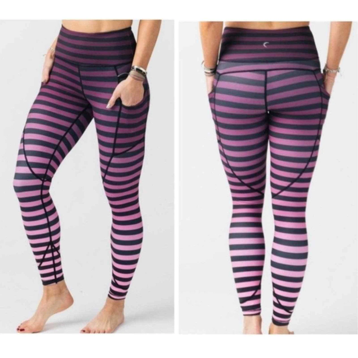 ZYIA Active Light N Tight Purple & Black Ombre Striped 7/8 Leggings Size 2