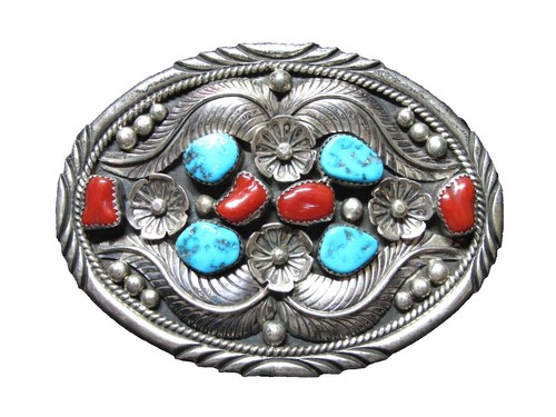 Zuni Multi-Stone Sterling Silver Thunderbird Buckle By Bobby  display picture 2