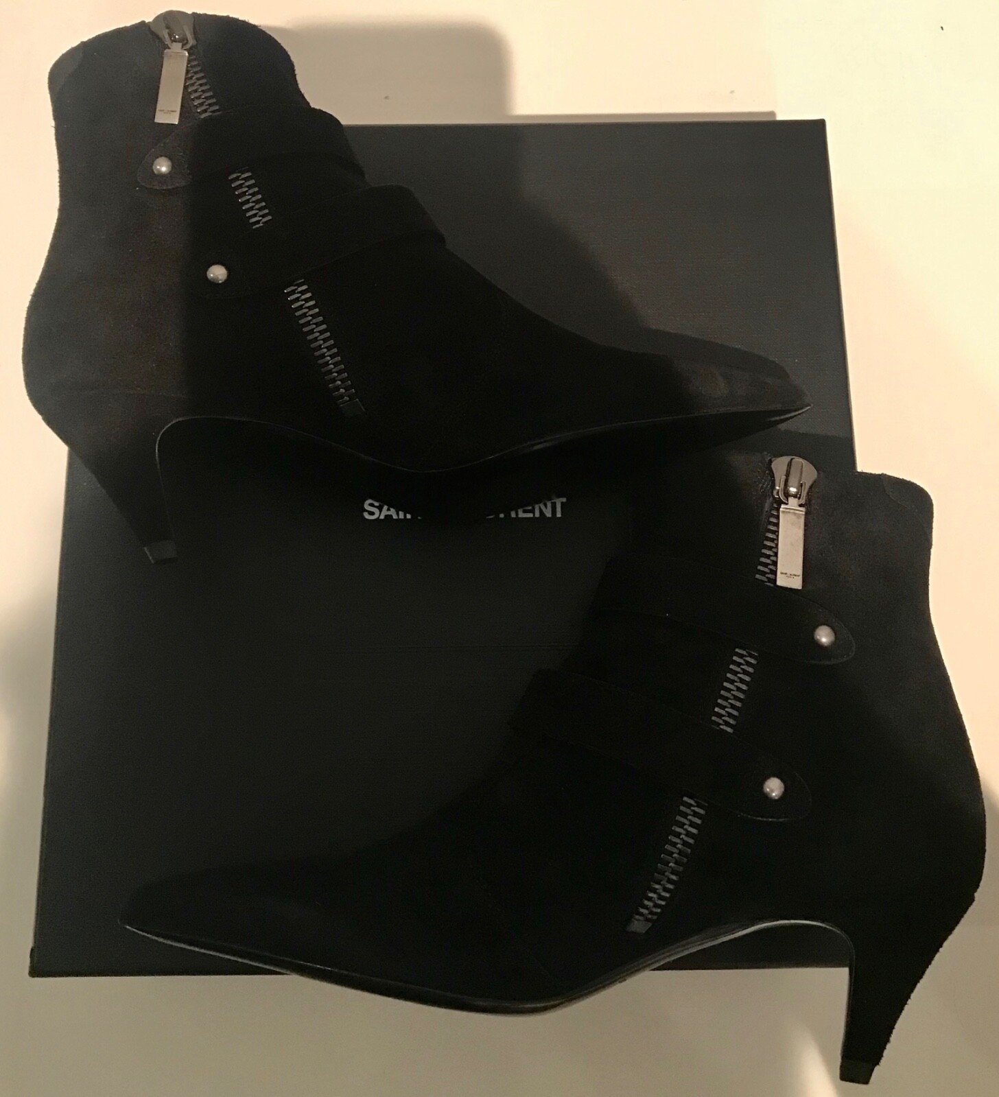 Stivali neri autentici Saint Laurent Charlotte 55 zip 2B Crosta bambino lana 37