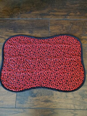 Handcrafted reversible quilted Doggy Bowl Mat  21'' wide x 15'' high