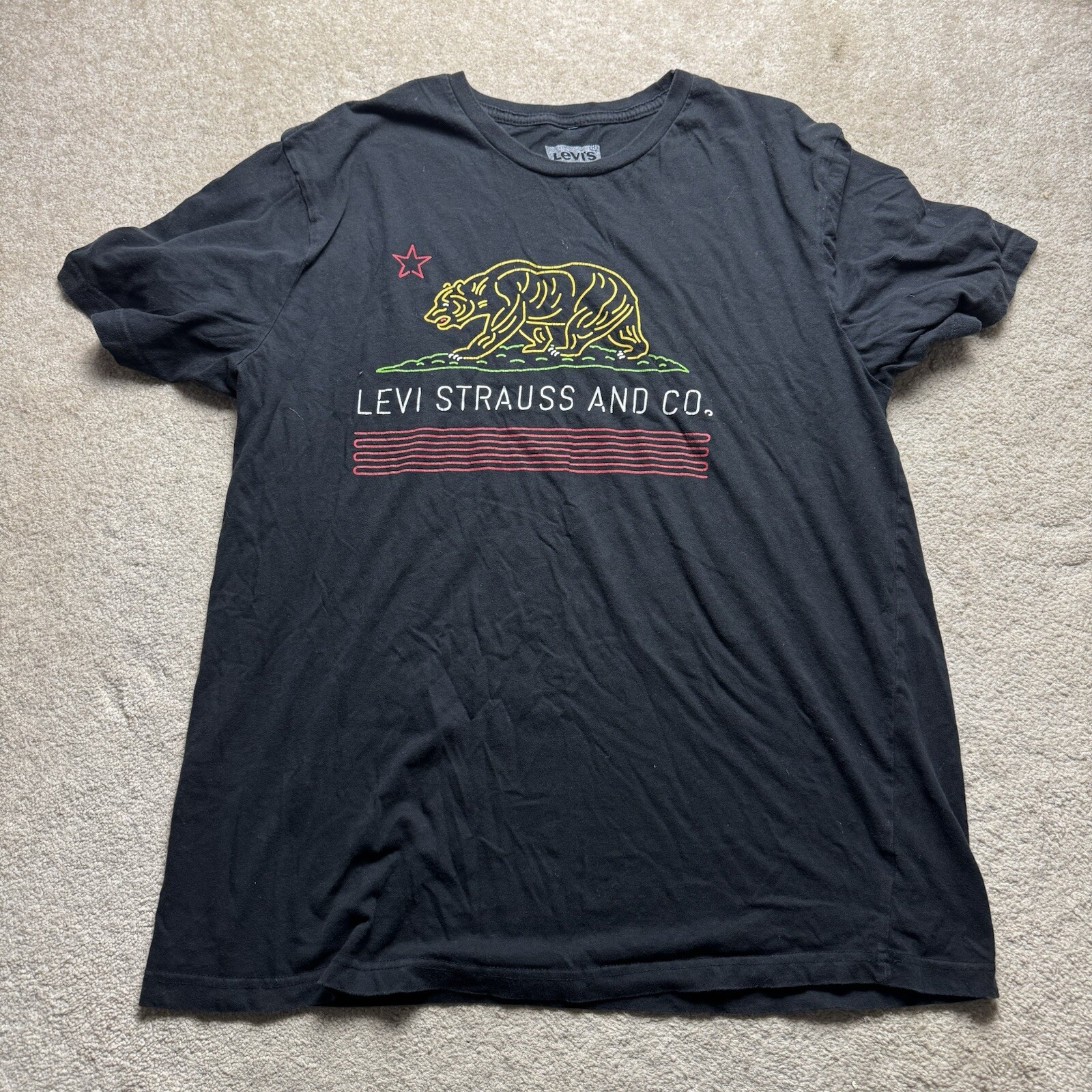 Levis Crew Neck T Shirt Mens Large Black HOLE