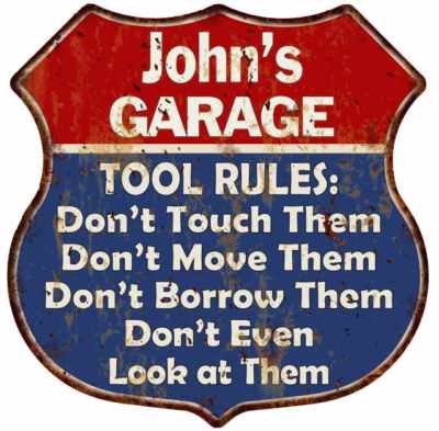John's Garage Man Cave Rules Personalized Gift Shield Metal Sign 211110001075