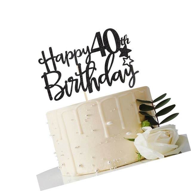 Black Happy 40th Birthday Cake Topper Hello 40 Cheers To Years