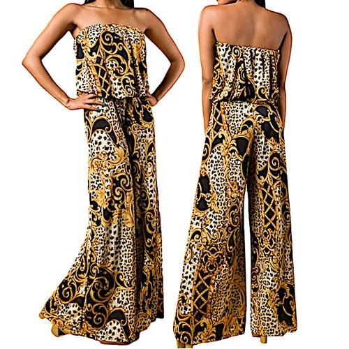 Tuta intera donna animalier pantalone palazzo svasato elasticizzato nuova |  eBay