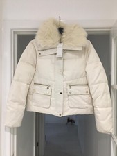 Marks And Spencer Ladies White Puffa/fur Jacket ***brand New*** Size 12 Rrp £80