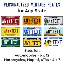 Personalize Custom License Plate Tag Any State Auto Car Motorcycle ATV Moped etc