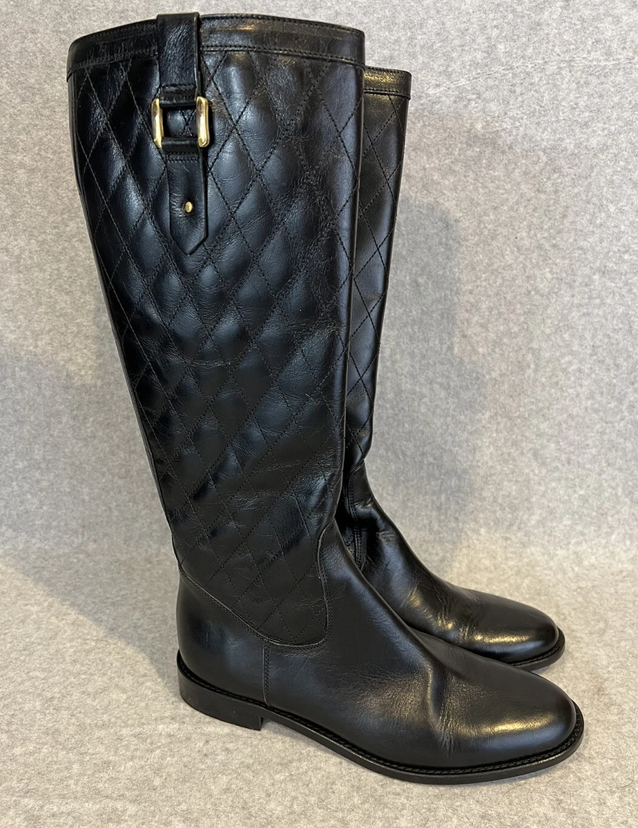 Brooks Brothers Quilted Riding Boots Womens 6.5 Leather Black Zip