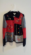 Vintage Tacky Floral Patchwork Cardigan - White Stag - Medium M - Black