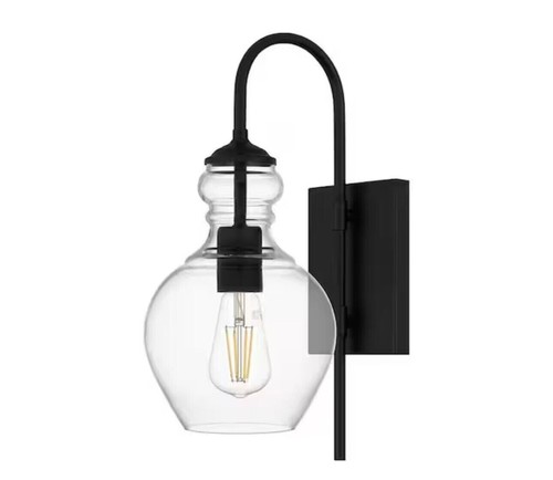 Home Decorators Bakerston 1-Light Matte Black Wall Sconce Clear Glass New - Picture 4 of 4