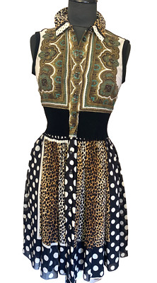 Dolce and Gabbana D&G Multi Pattern Scarf Silk Runway Dress IT44 UK10 US6 EU36