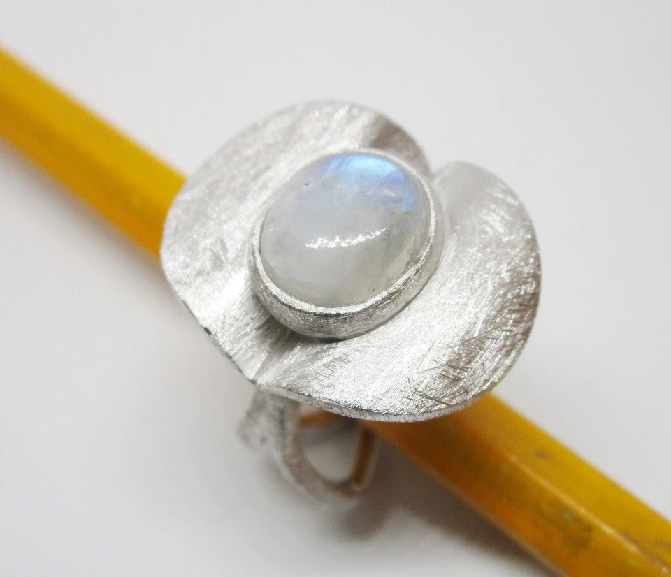 Anello in Argento 925 con Pietra di Luna naturale, fatto a mano, misura 16 - Immagine 2 di 4