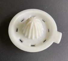 Vintage Small White Milk Glass Over the Bowl Juicer Reamer 5”
