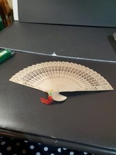 Chinese Wooden Hand Fan Open Cutouts 13x8