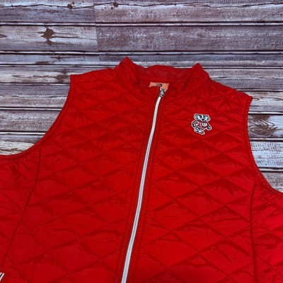Colosseum Quilted Vest Womens Large Red Wisconsin Badgers Full Zip NCAA