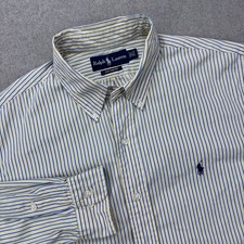 Polo Ralph Lauren Poplin Shirt Mens 16.5 Large Blue Yellow Striped Custom Fit