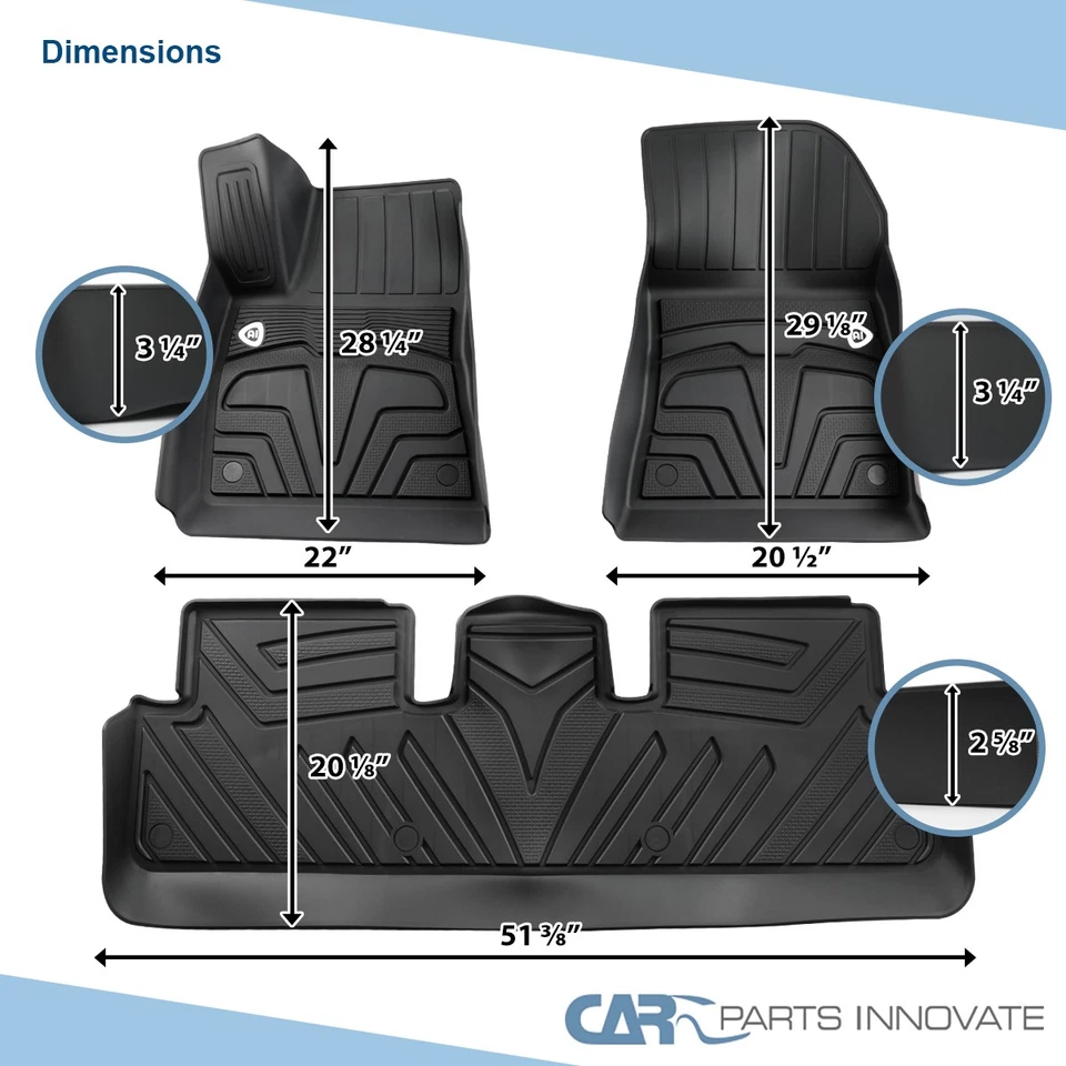 Fits 2017-2022 Tesla Model 3 All Weather Floor Mats 2 Row TPE Liners Front+Rear Foto 3 de 4