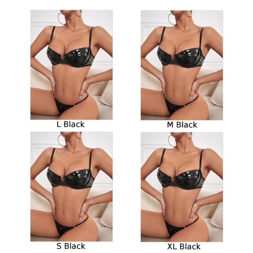Lady Bra Set Party Patent Leather Sexy Thong Underwear Wet Look Womens - Picture 11 of 17