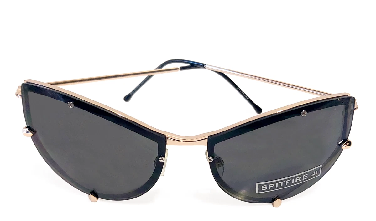 Spitfire A Teen Cat Black Frames with Gold Accents Round Women\'s Sunglasses Cat Sunglasses With Black Lenses and Gold Frame, Pet Photo  main image 3