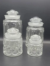 L.E Smith Moon & Stars Clear Glass Canisters W/ Ground Lids