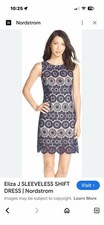 Eliza J Women’s Sz Small Navy Crochet Lace Sheath Shift Lined Dress