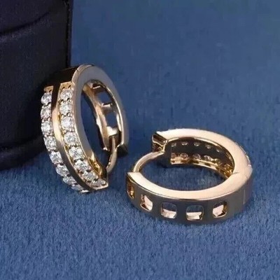 2Ct Round Cut Lab Created Diamond Huggie Hoop Earrings 14k Yellow Gold Plated