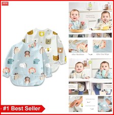 Baby Feeding Bibs Long Sleeve Waterproof Smock Toddler Weaning 2 Pack