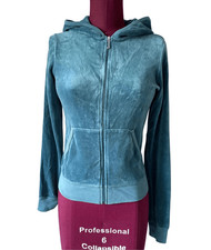 Juicy Couture Y2K Velour Hooded Full Zip Teal Jacket size S
