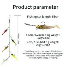 Lot de leurres de p??che en grappe 5 pi??ces appats en silicone souple 55 cm et