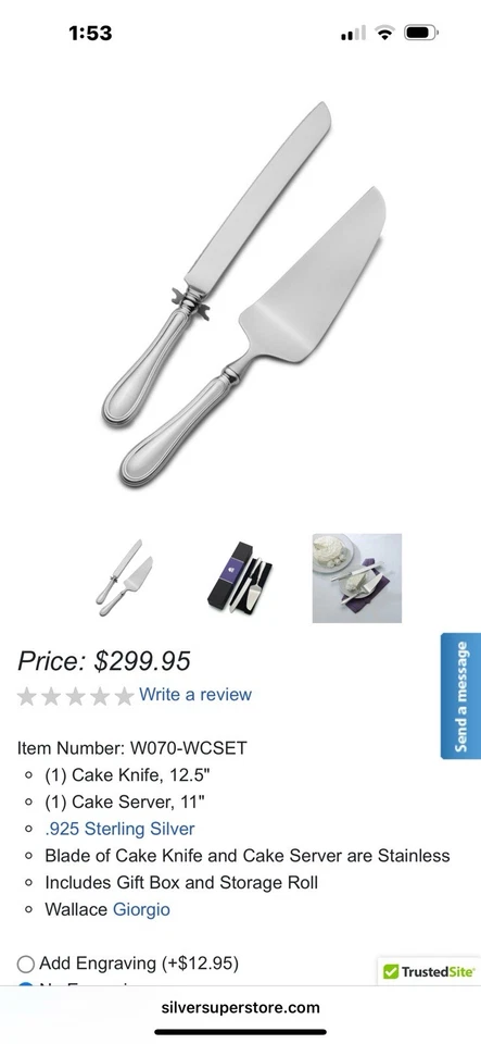 Juego de servir tartas Wallace Sterling 925 con/caja nuevo nunca usado Foto 2 de 4