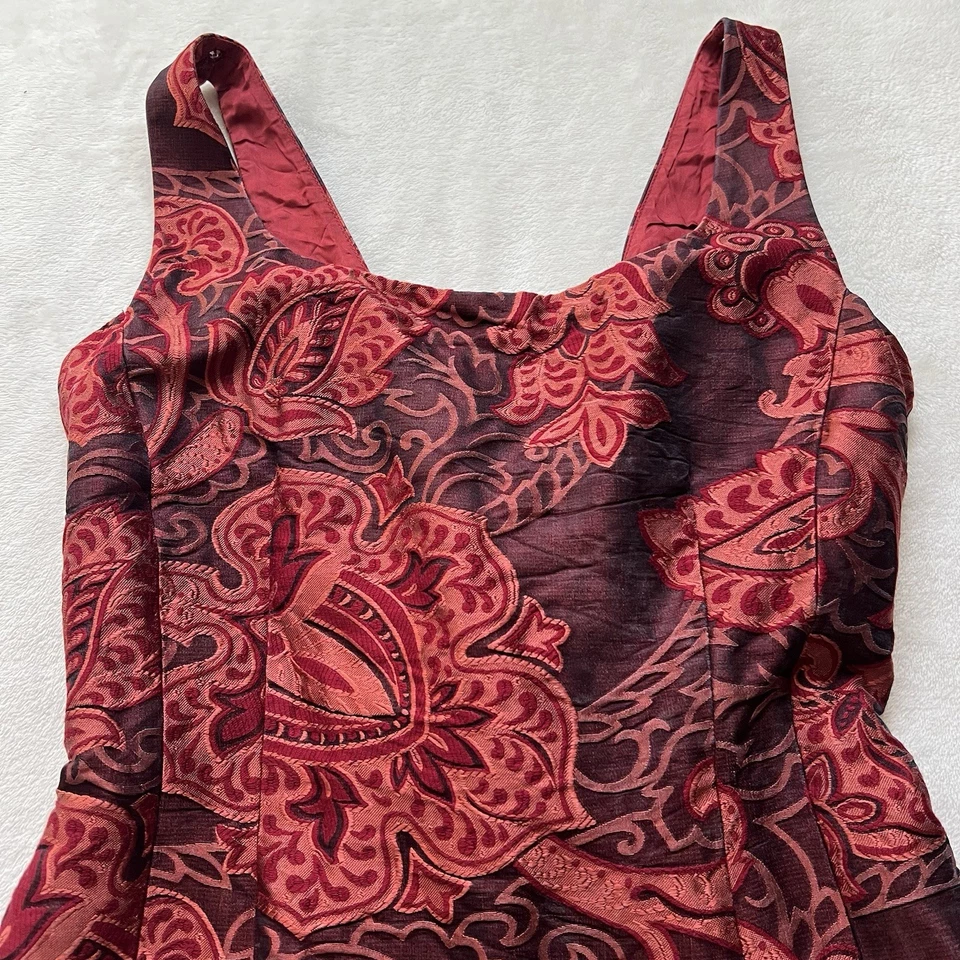 Women’s 90s Romantic Red Ornate Brocade Lace Up Dress Size 6 - Image 3 of 4