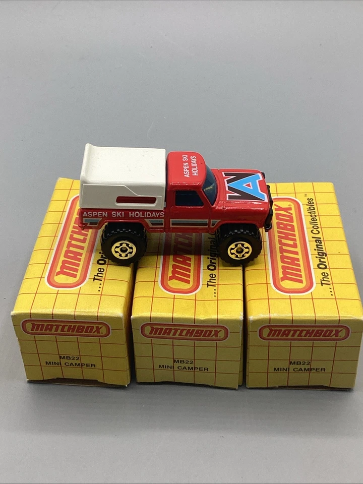 (3) NOS Matchbox MB22 Superfast Mini Pick-Up Truck Red Aspen Ski Holidays 1981 - Image 4 of 4