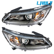 Lablt Rhlh Side Headlights Halogen Black For 2013-2015 Honda Accord Wo Led Drl