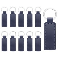 10 Pcs Leather Rectangle Laser Engraving Keychain Blanks Dark Blue, 3.7"x1" 