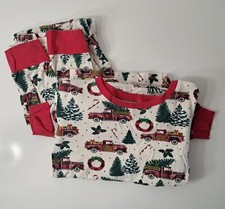 Christmas Themed Youth Pajama Pants Shirt Set Sz 16 Trucks Trees Multicolored
