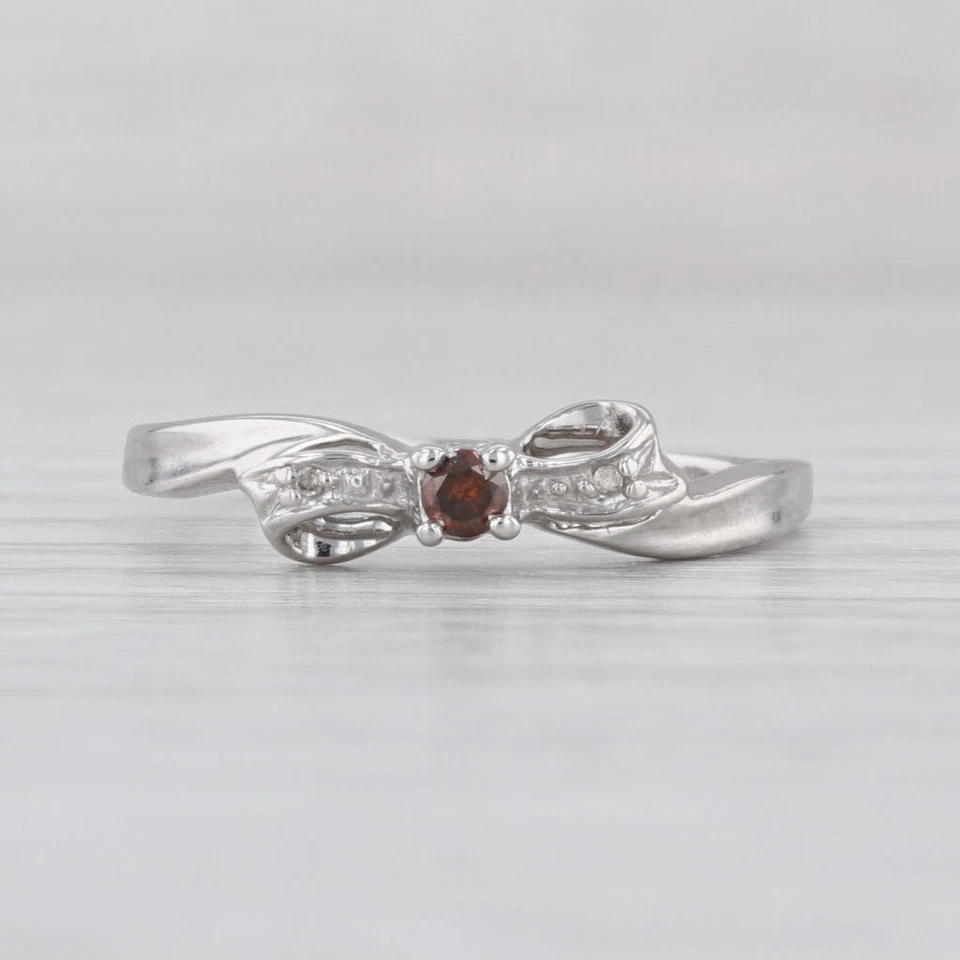 Orange Diamond Bow Ring 10k White Gold Size 8 Stackable - Image 2 of 4