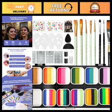 Large Capacity Face Painting Kit 120g - 12 Non-Toxic Water Activated Colors, Bru