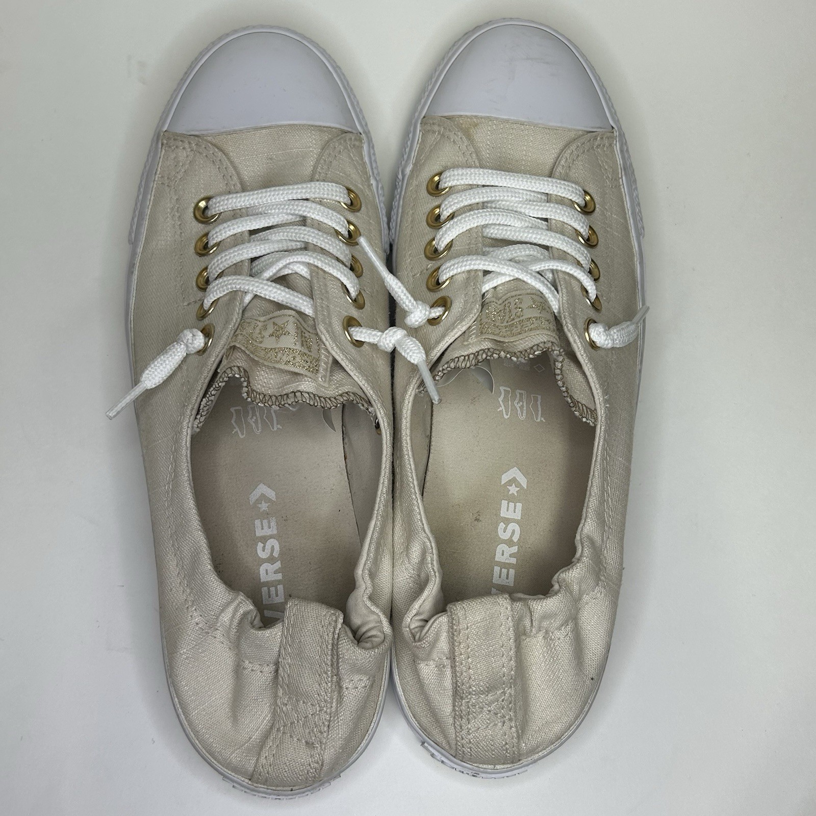 Converse Shoreline Chuck Taylor Beige Tan Gold Eyelets Women’s Size 11 thumbnail 8