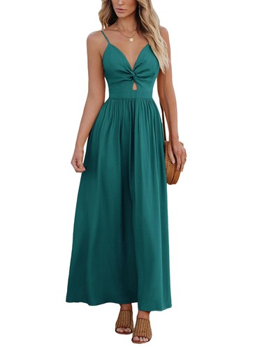 Women's Maxi Dresses V Neck Twisted Sleeveless Cutout Self Tie Long Summer Fo...