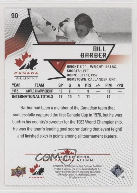 2019 Upper Deck Team Canada Juniors High Gloss /25 Bill Barber #90 HOF - Image 2 of 2