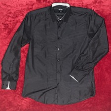 Nine West Shirt Men's Black Nice Moisture Wicking Slim Fit Button Up Sz Large 34