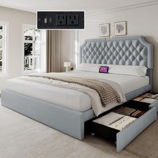 Queen Size Bed Frame with 4 Storage Drawers Queen Bed Frame and Headboard Upho