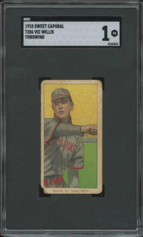 1909 T206 VIC WILLIS POOR THROWING SWEET CAPORAL 350 SGC 1 ST. LOUIS CARDINALS