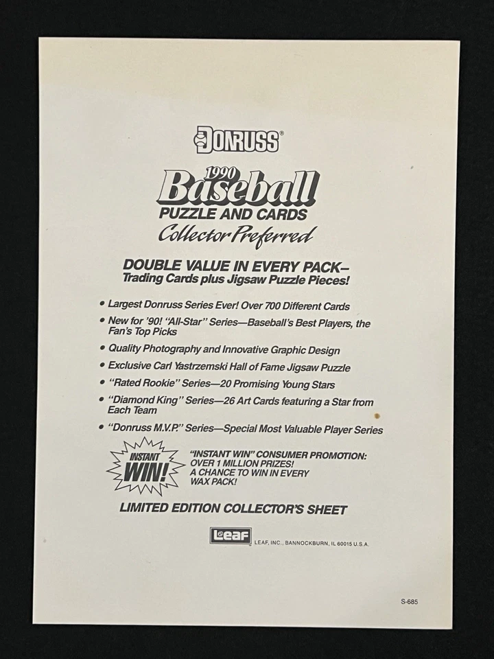 1990 Donruss Baseball Uncut Sample Sheet Jackson/Henderson/Mattingly - Image 2 of 2