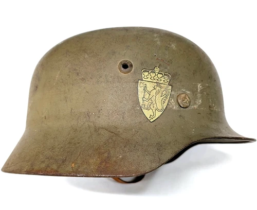 WW2 German Army double decal M35 steel helmet by Quist Esslingen Norwegian issue