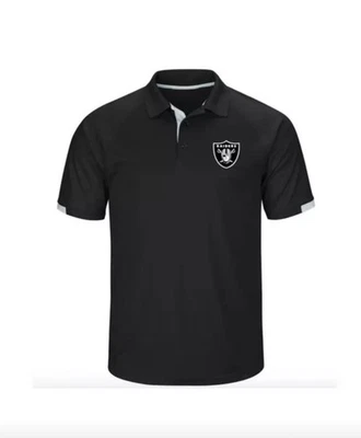 Raiders Button Polo Shirt Black Play Dry Embroidered Las Vegas NFL Black